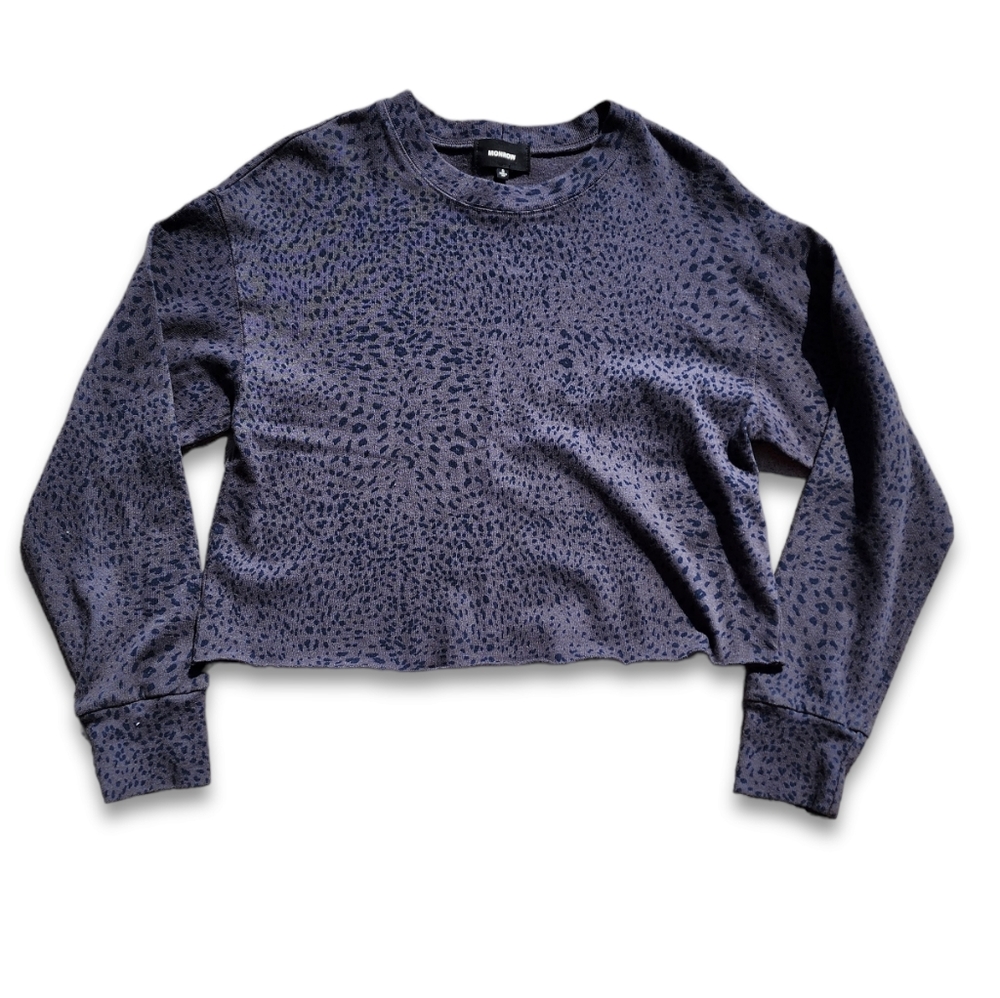 Monrow Mini Cheetah Cut Off Cropped Boyfriend Sweatshirt Size Small